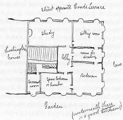 Lear's flat in Condi Terrace, from a letter to Ann, 13 October 1856 (Lear 1988, 91).